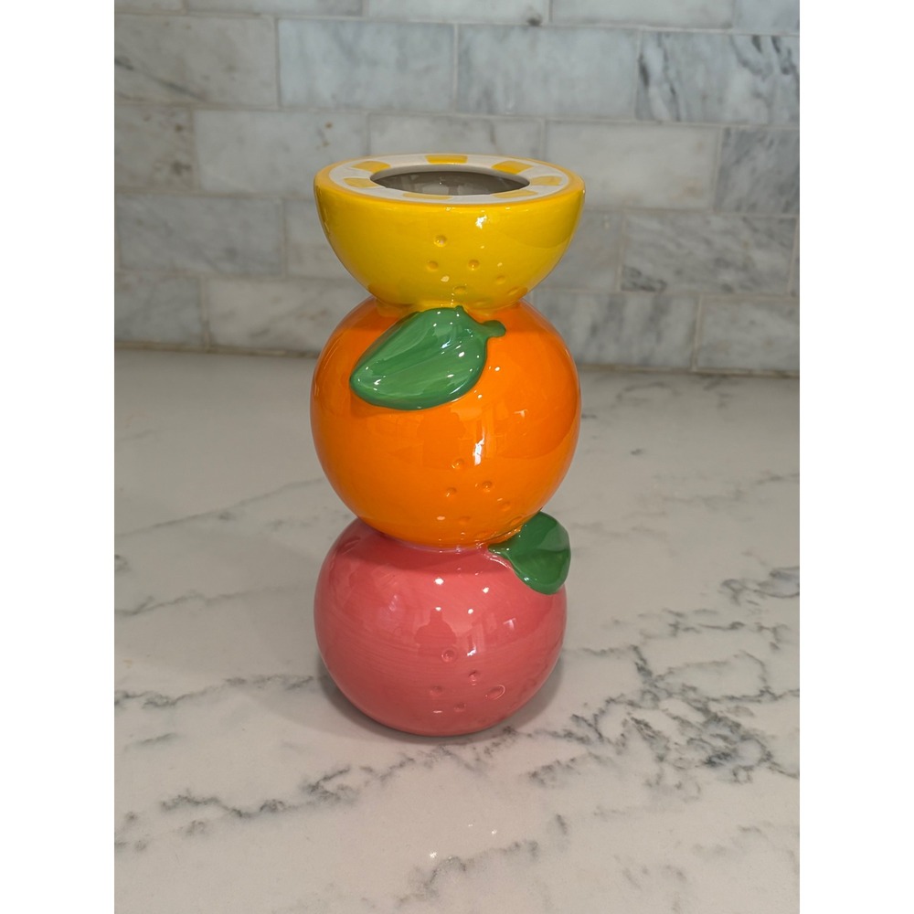 Ban.do Ceramic Stacked Fruit Vase Lemon Orange Grapefruit Kitschy Decor